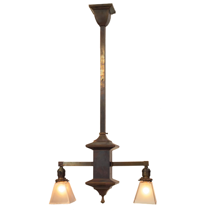 Appraisal: Prairie School fixtures pair one shown two-arm form brass fixtures