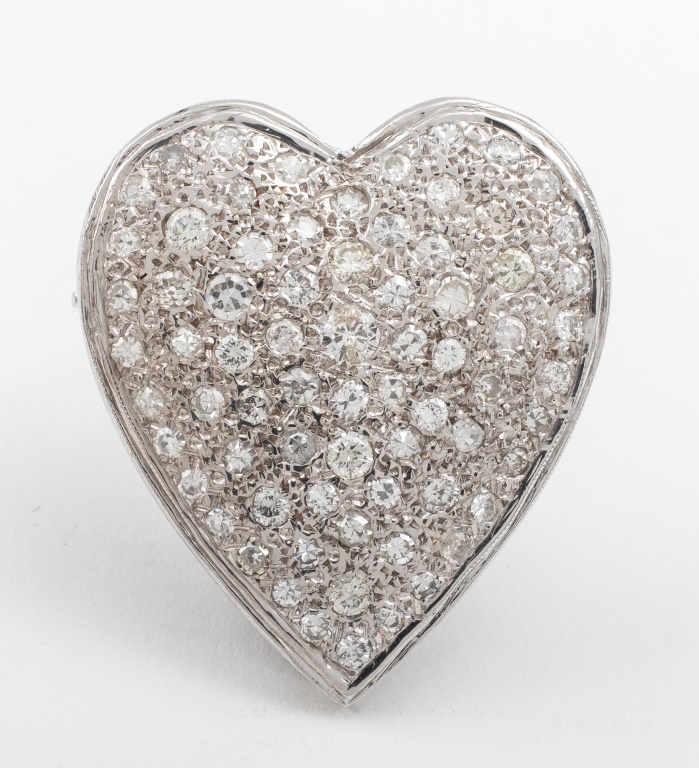 Appraisal: VINTAGE DIAMOND HEART BROOCH K APPROX CTW Vintage circa s-