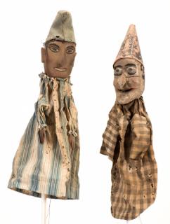 Appraisal: Group of Carved Wooden Punch and Judy Hand Puppets Early