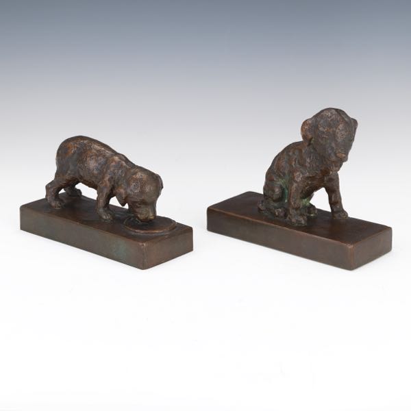 Appraisal: EDITH BARETTO PARSONS AMERICAN - Pair of cast bronze puppy