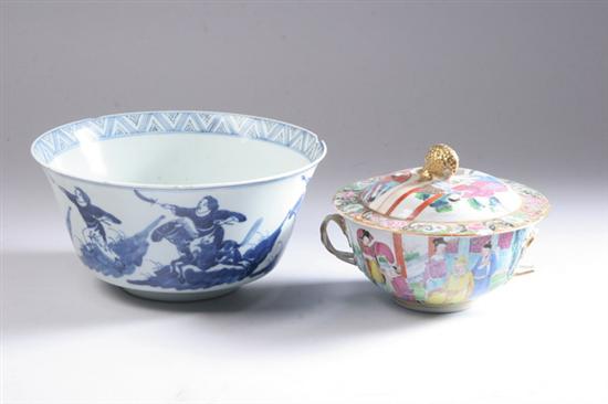 Appraisal: CHINESE BLUE AND WHITE PORCELAIN BOWL Together with Mandarin Canton