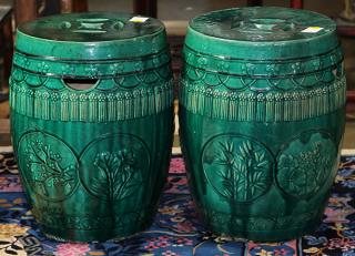 Appraisal: Two Chinese Green Glaze Porcelain Stools lot of Pair of