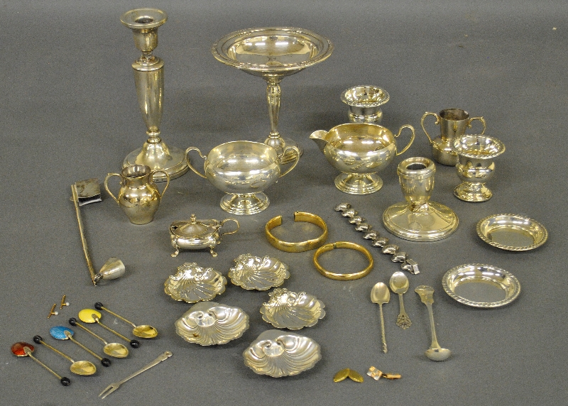 Appraisal: - Grouping of weighted sterling silver tableware gold-filled bangles etc