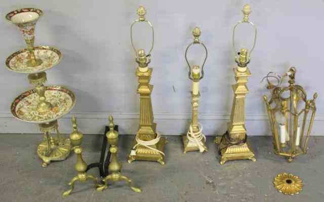 Appraisal: Miscellaneous Lighting Etc Lot Includes a modern brass and pottery