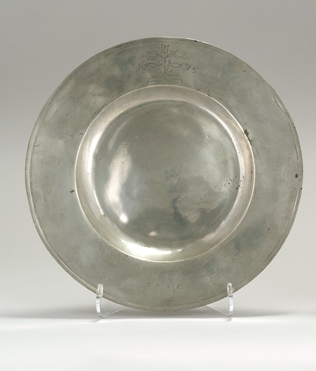 Appraisal: VERY RARE ENGLISH PEWTER BROAD-RIMMED ALMS DISH Dated Rim engraved