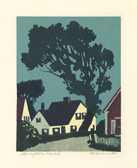 Appraisal: TOD LINDENMUTH Moonlight on Cape Cod Color linoleum cut circa