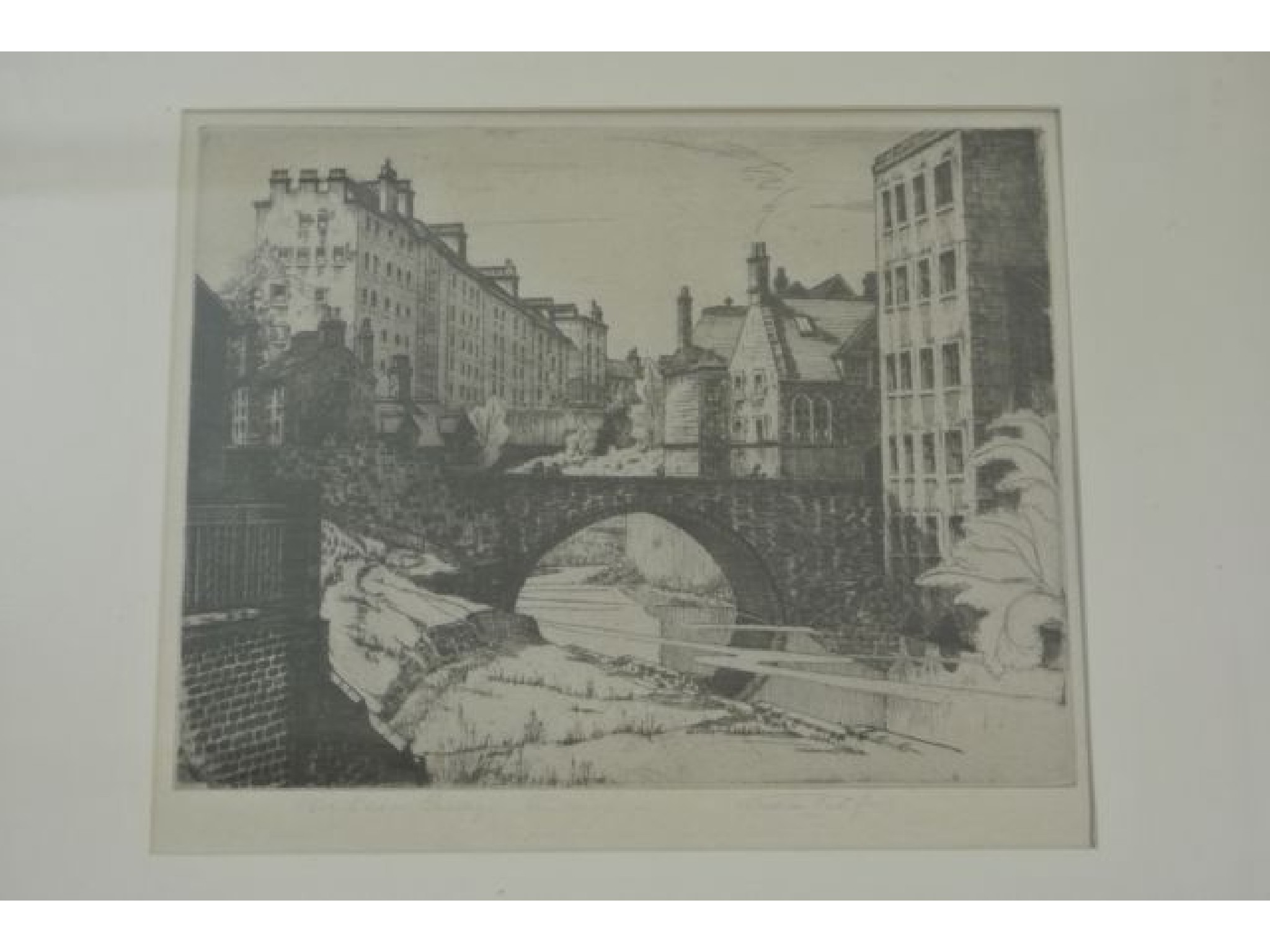 Appraisal: A black and white etching of an Edinburgh city scene