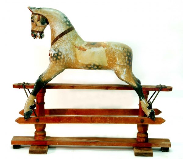 Appraisal: Large Victorian rocking horse of carved and painted wood On