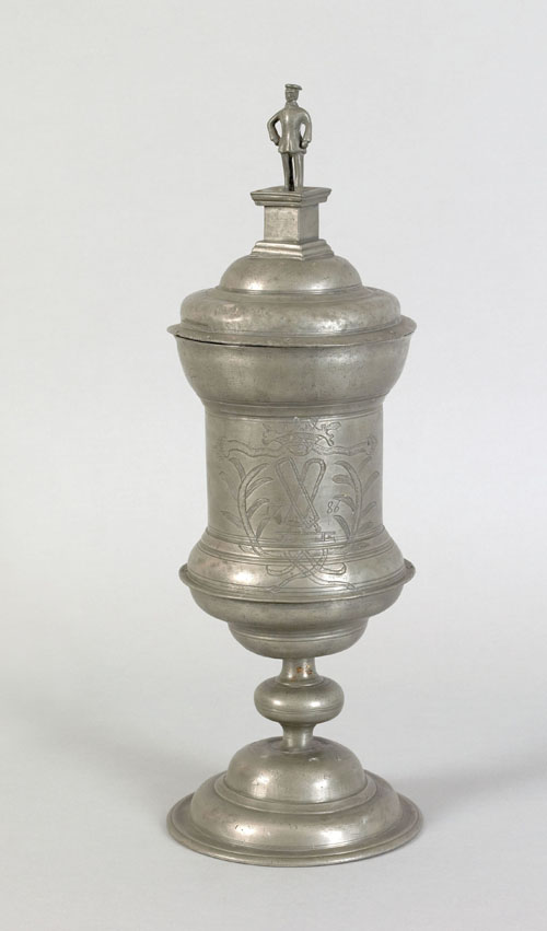 Appraisal: German pewter covered urn the lid with a finial in