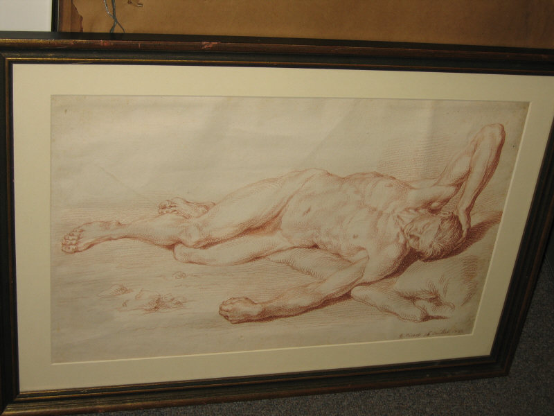 Appraisal: BERNARD PICART FRENCH - Reclining male nude red chalk on