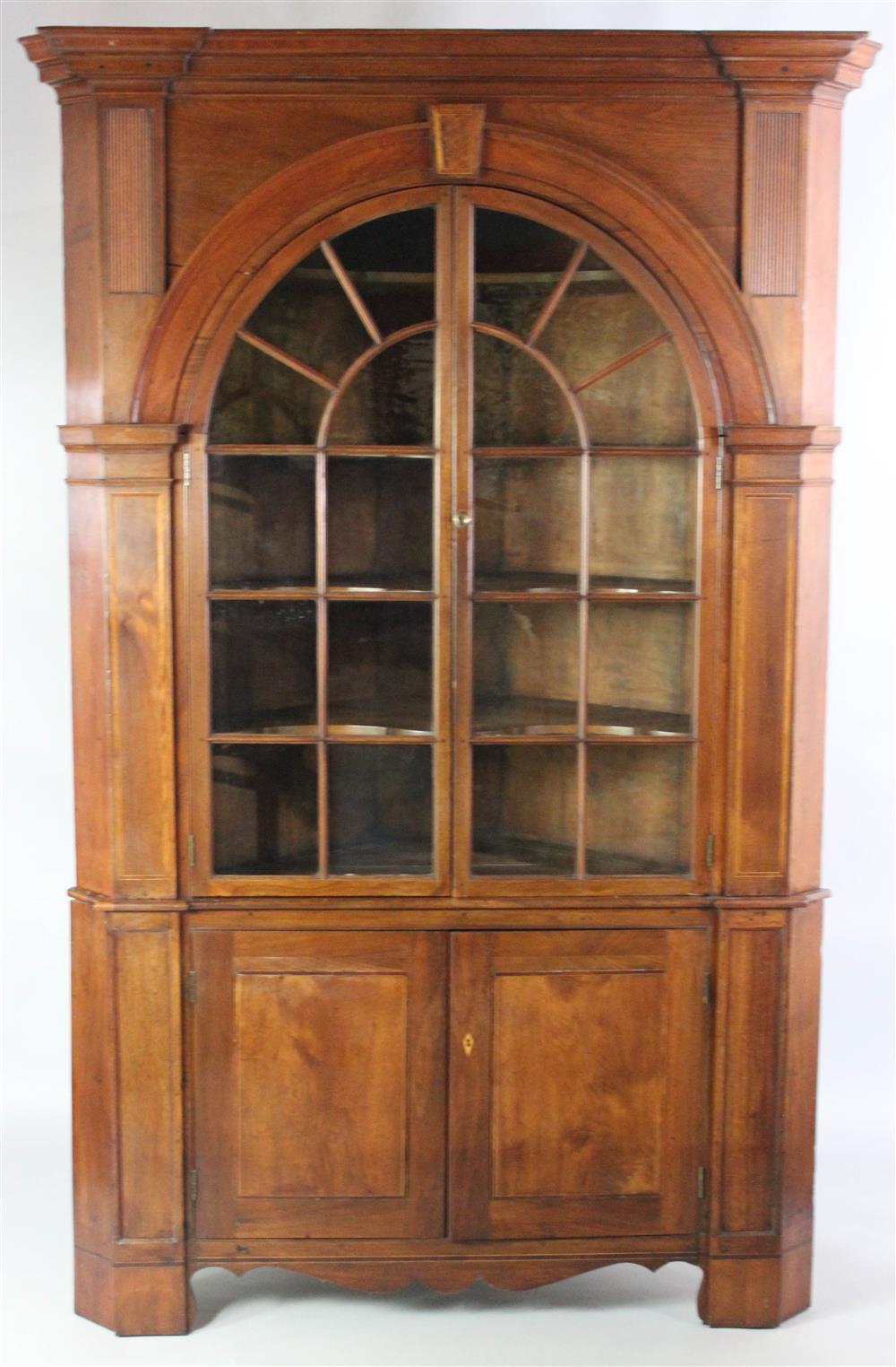 Appraisal: VIRGINIA INLAID WALNUT ARCHITECTURAL CORNER CUPBOARD CIRCA possibly from Winchester