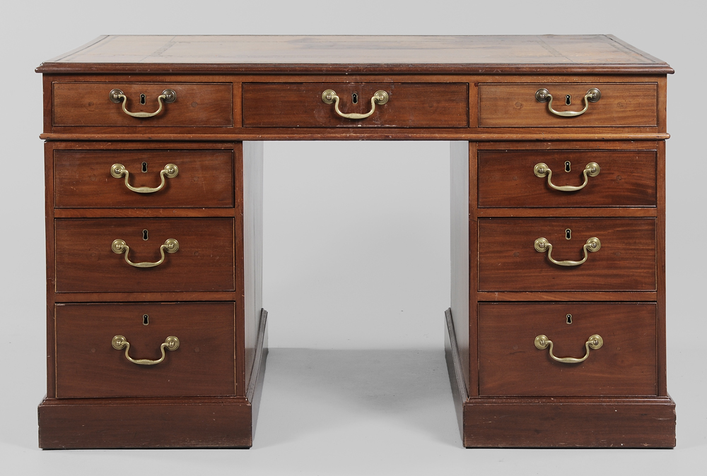 Appraisal: Chippendale Style Mahogany Partners' Desk British th century tooled brown