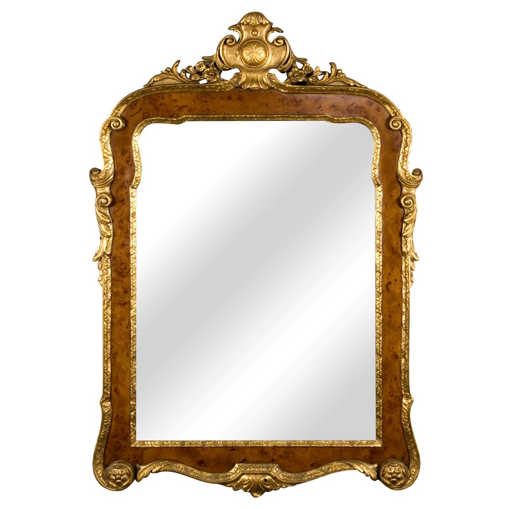 Appraisal: George II Style Gilt Burl-Wood Mirror Height inches width inches