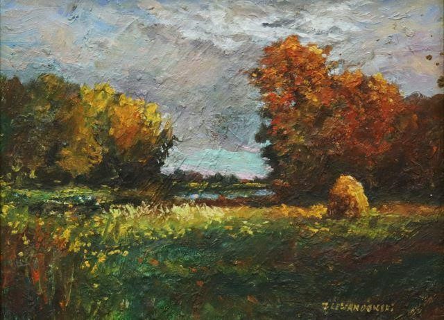 Appraisal: Framed oil on Masonite painting Jesien Nad Prosna River Prosna