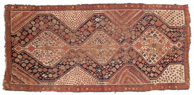 Appraisal: Caucasian rug three connected diamond ivory central medallions on dark