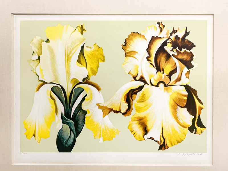 Appraisal: Lowell NesbittAmerican - Two Yellow Irises on Sageserigraphplate x inches