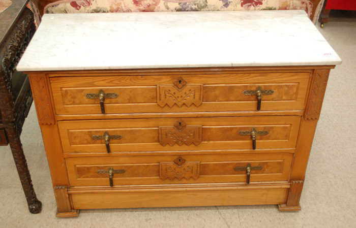 Appraisal: VICTORIAN ASH AND BURL WALNUT LOW CHEST OF DRAWERS American