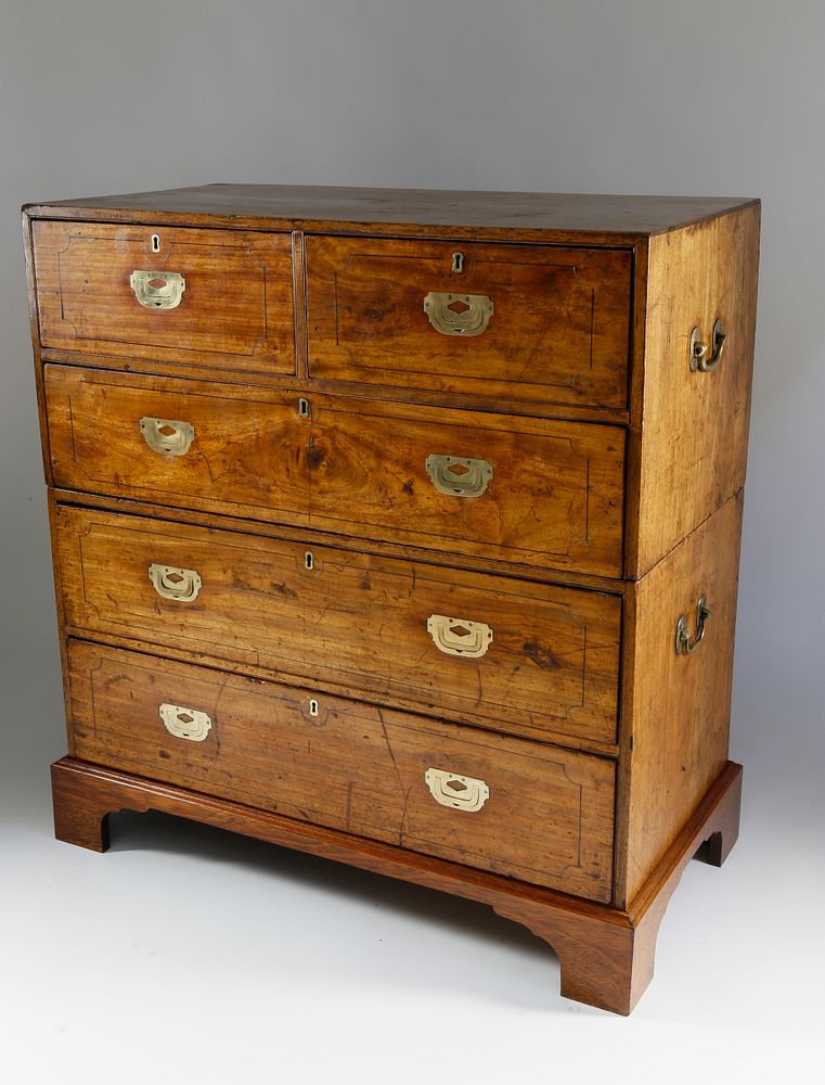 Appraisal: British Regency Camphorwood and Brass Bound Campaign Chest of Drawers