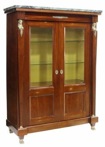 Appraisal: French Empire style marble-top mahogany display cabinet th c with