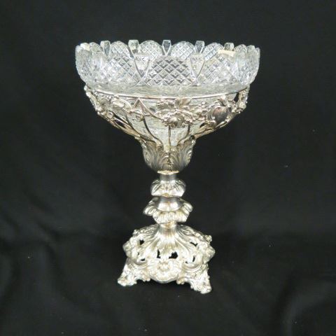 Appraisal: Cut Glass Silverplate Centerpiece English circa tall bowl gorgeous