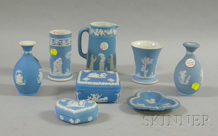 Appraisal: Eight Wedgwood Light Blue Jasper Dip Items a brush pot