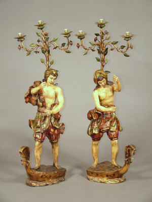 Appraisal: A pair of th century Venetian four light carved wood