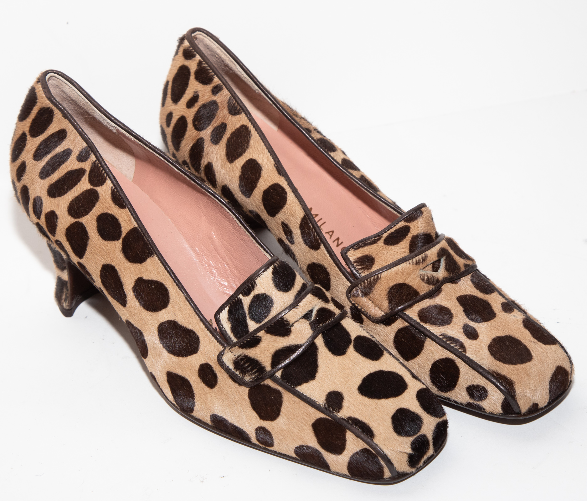 Appraisal: PAIR PRADA PONY HAIR LEOPARD PRINT PUMPS size