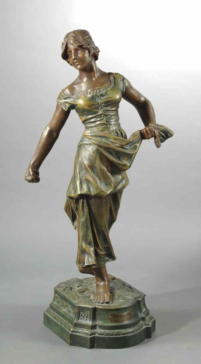 Appraisal: BRONZED SPELTER FLOOR STATUE ''Semeuse '' after the original bronze