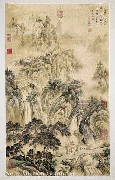 Appraisal: A Chinese Hand-Colored Reproduction Print of an Early Landscape Painting