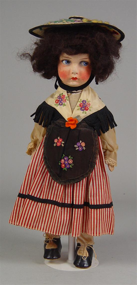 Appraisal: French Gre-Poir Lenci Type Doll Circa Painted mask face Blue