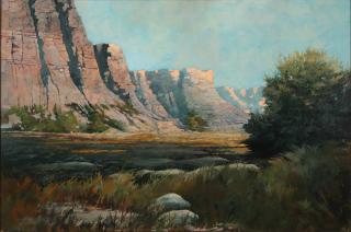 Appraisal: A TH CENTURY SOUTHWESTERN U S LANDSCAPE Unsigned oil on