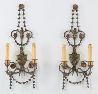 Appraisal: Pair of Neoclassical style wall sconces h Pair of Neoclassical