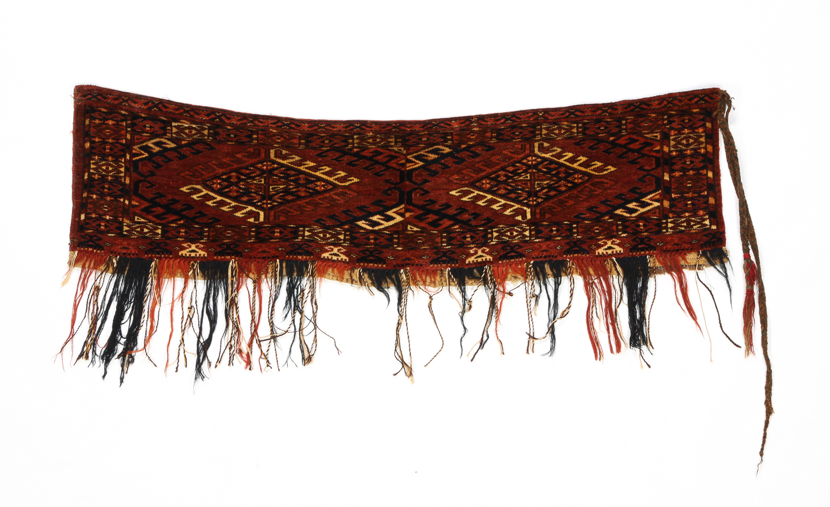 Appraisal: TURKMEN ERSARI MAFRASH Nineteenth century Elongated medallions fringe and braided