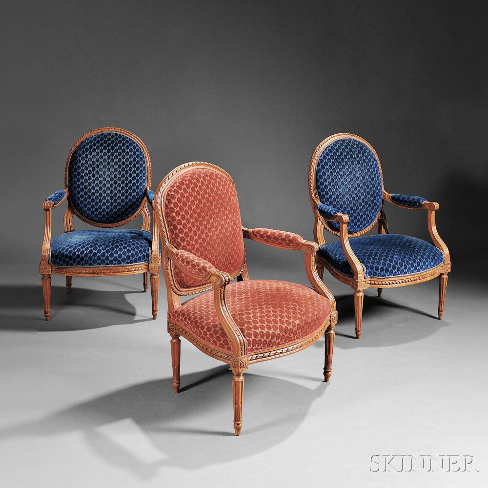 Appraisal: Assembled Set of Five Louis XVI and Louis XVI-style Fauteuil