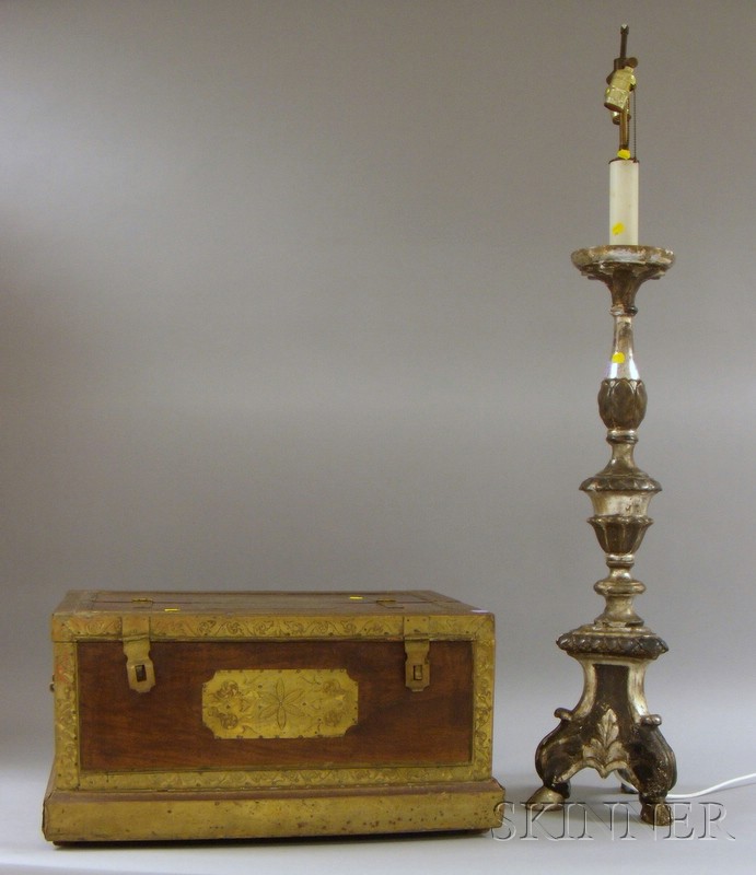 Appraisal: Baroque-style Silver Giltwood and Gesso Pricket Candlestick Table Lamp and