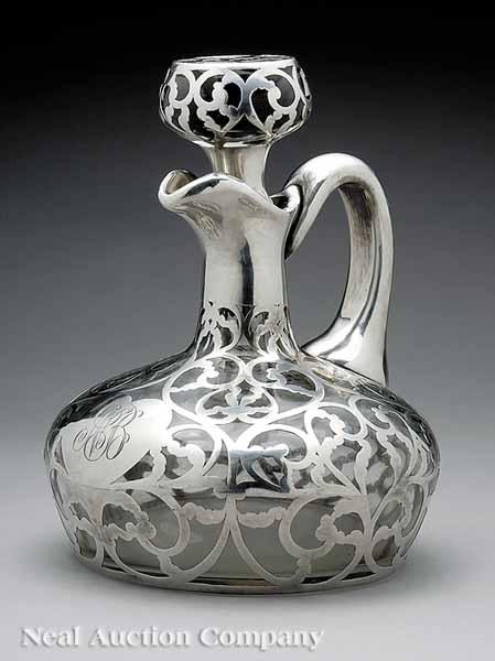 Appraisal: An American Silver Overlay Decanter squat rounded form with silvered