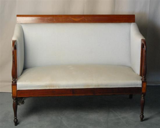 Appraisal: A Sheraton-style Settee having a mahogany frame a ribbon swag