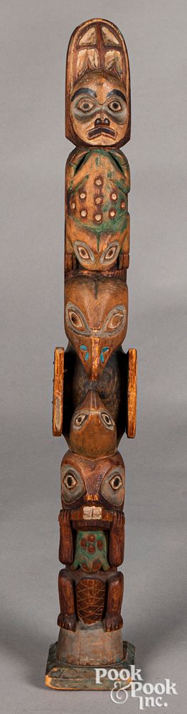 Appraisal: Northwest Coast carved and painted totem pole Northwest Coast carved