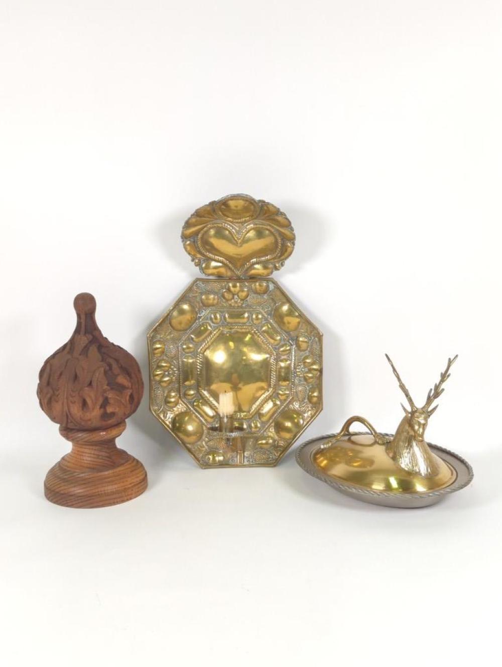 Appraisal: CONTINENTAL DECORATIVE ITEMS PC BRASS REPOUSSE DUTCH HEART AND CROWN