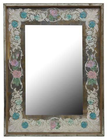 Appraisal: Decorative wall mirror th c rectangular frame with stencil painted