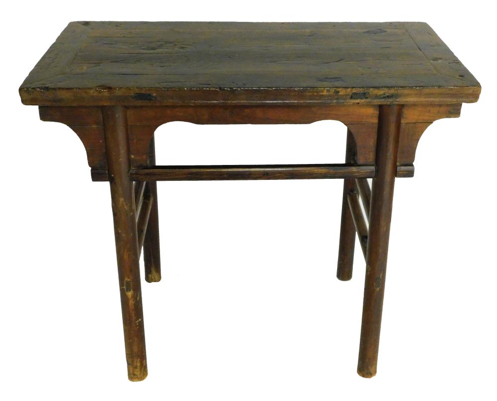 Appraisal: ASIAN CHINESE HALL TABLE TH C HARDWOOD PLANK TOP WITH