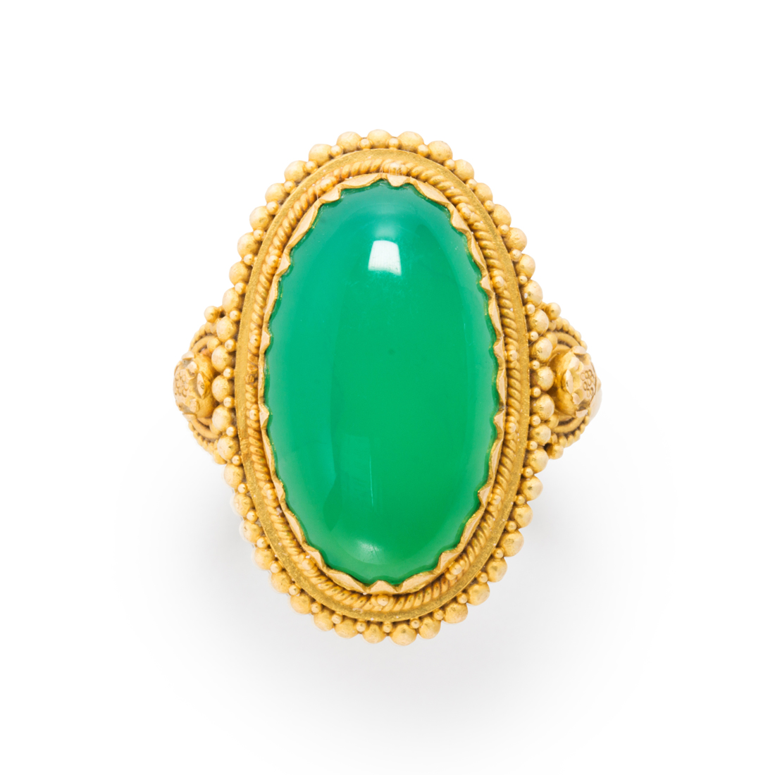 Appraisal: A CHRYSOPRASE AND TWENTY-TWO KARAT GOLD RING A chrysoprase and