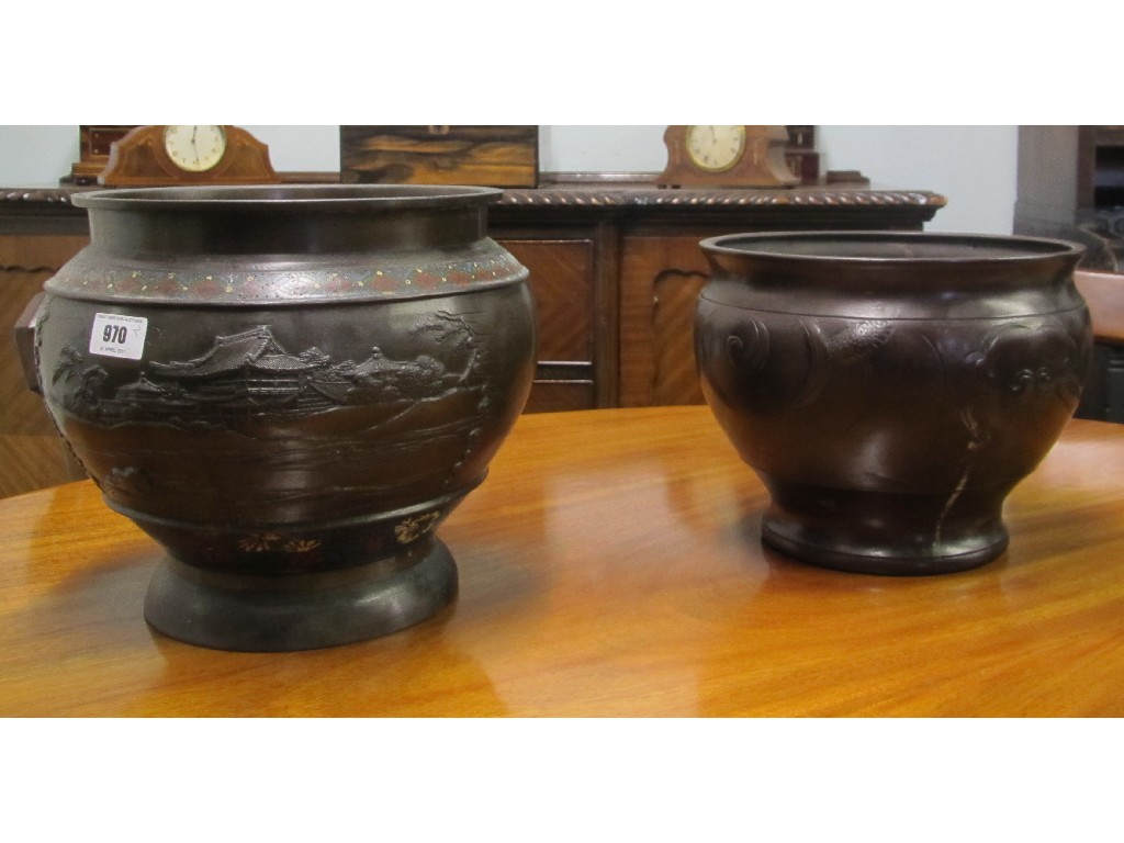 Appraisal: Japanese bronzed cloisonne planter and another