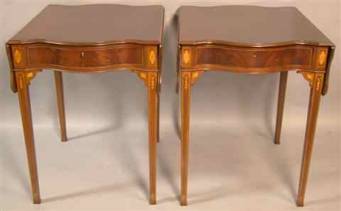 Appraisal: PAIR OF SOUTHAMPTON SERPENTINE MAHOGANY DROP LEAF SIDE TABLES twin