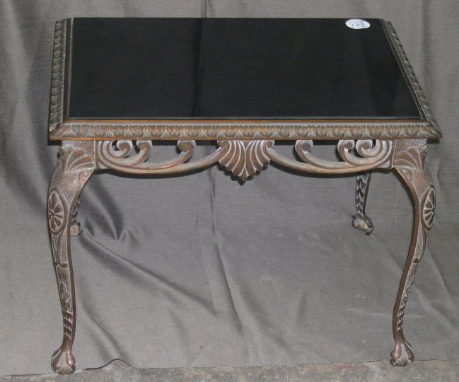 Appraisal: Neoclassical-Style Cast-Metal Copper-Wash Side Table with a black glass inset