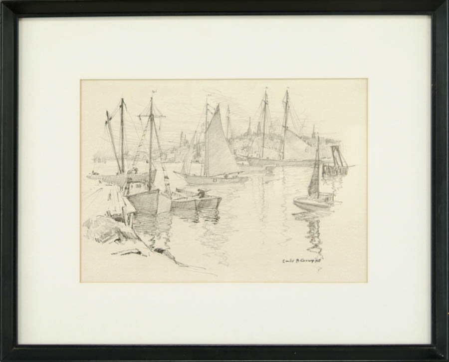 Appraisal: EMILE A GRUPPE American - GLOUCESTER HARBOR Pencil sketch of