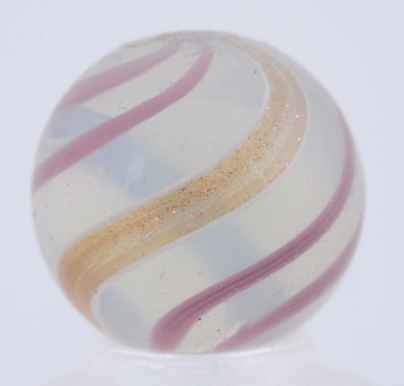 Appraisal: Opalescent White Banded Lutz Marble Opalescent white base with lavender