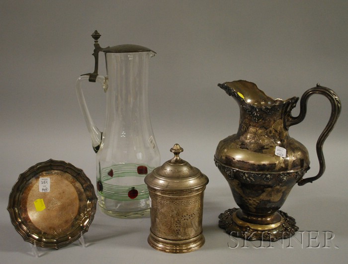 Appraisal: Four Silver Plated Glass and Pewter Items including silver plated