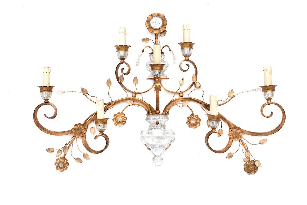 Appraisal: A Maison Bagues Gilt Bronze and Crystal Seven-Light Wall Sconce