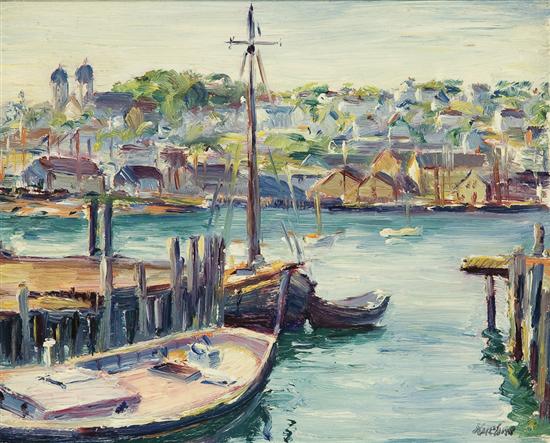 Appraisal: MAX KUEHNE American - Boats at a Wharf Gloucester Harbor